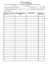 Document preview: Local Office Nominating Petition Form - Vermont