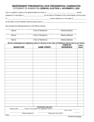 Consent of Candidate(S) Form - Independent Candidates - President and Vice President - Vermont, Page 2