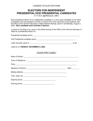 Consent of Candidate(S) Form - Independent Candidates - President and Vice President - Vermont, Page 3