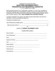Consent of Candidate(S) Form - Minor Party Candidates - President and Vice President - Vermont, Page 3
