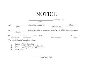 Document preview: Caucus Notice Form - Vermont