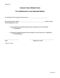 Document preview: Appendix C Vermont Voter Affidavit Form for Undelivered or Lost Absentee Ballots - Vermont