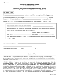 Document preview: Appendix D Affirmation of Residence/Domicile - Vermont