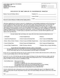 Application for Meat Handling or Slaughterhouse Operation - Vermont