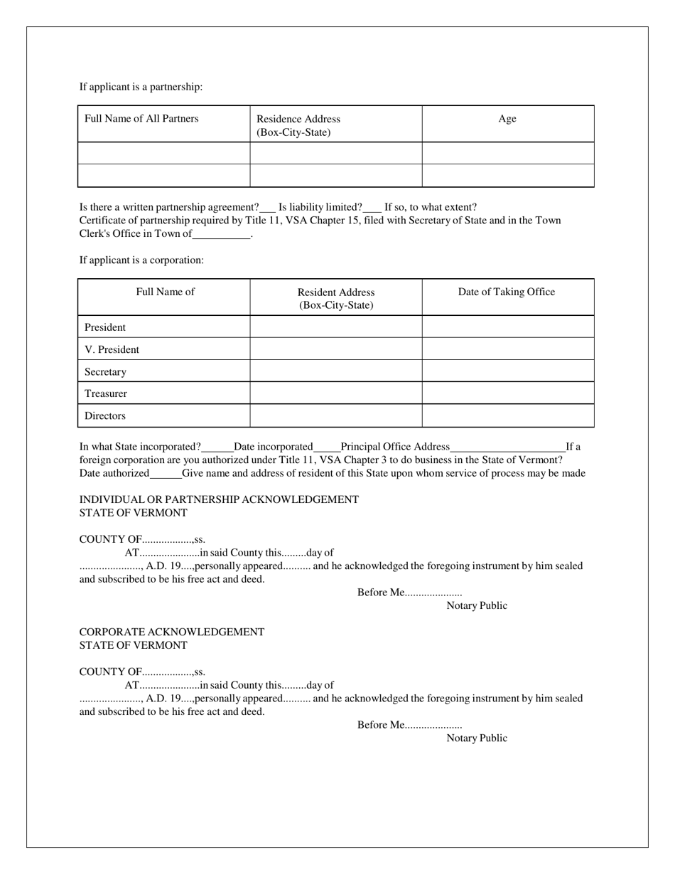 Application for Meat Handling or Slaughterhouse Operation - Vermont, Page 2