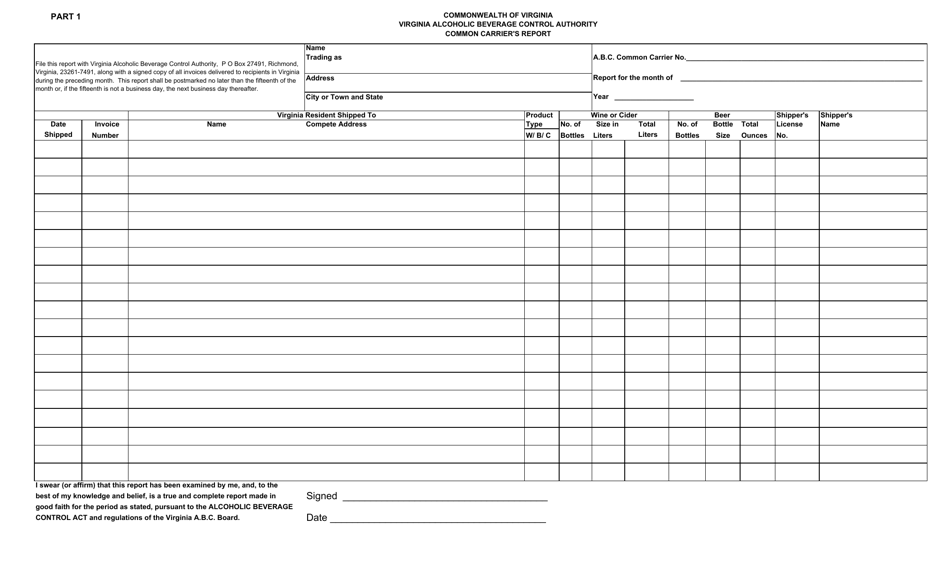 Virginia Common Carrier's Report Form - Fill Out, Sign Online and ...