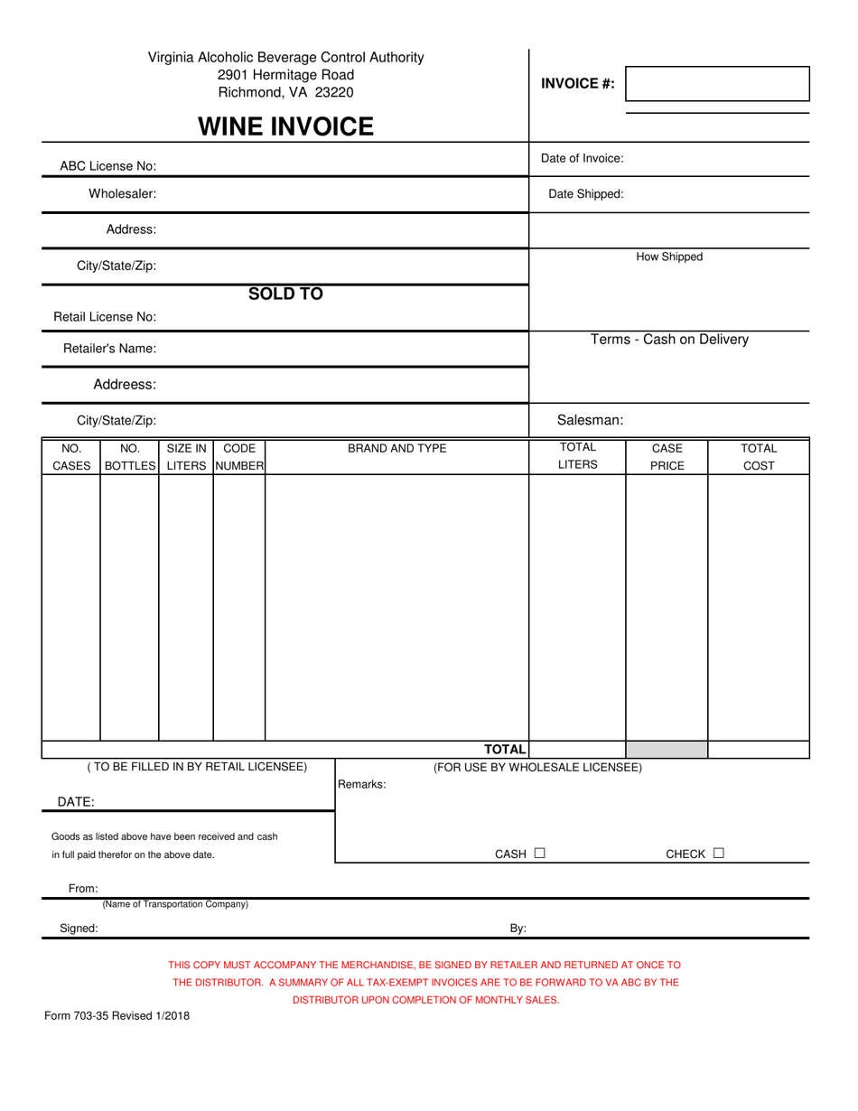 Form 703-35 Wine Invoice - Virginia, Page 1