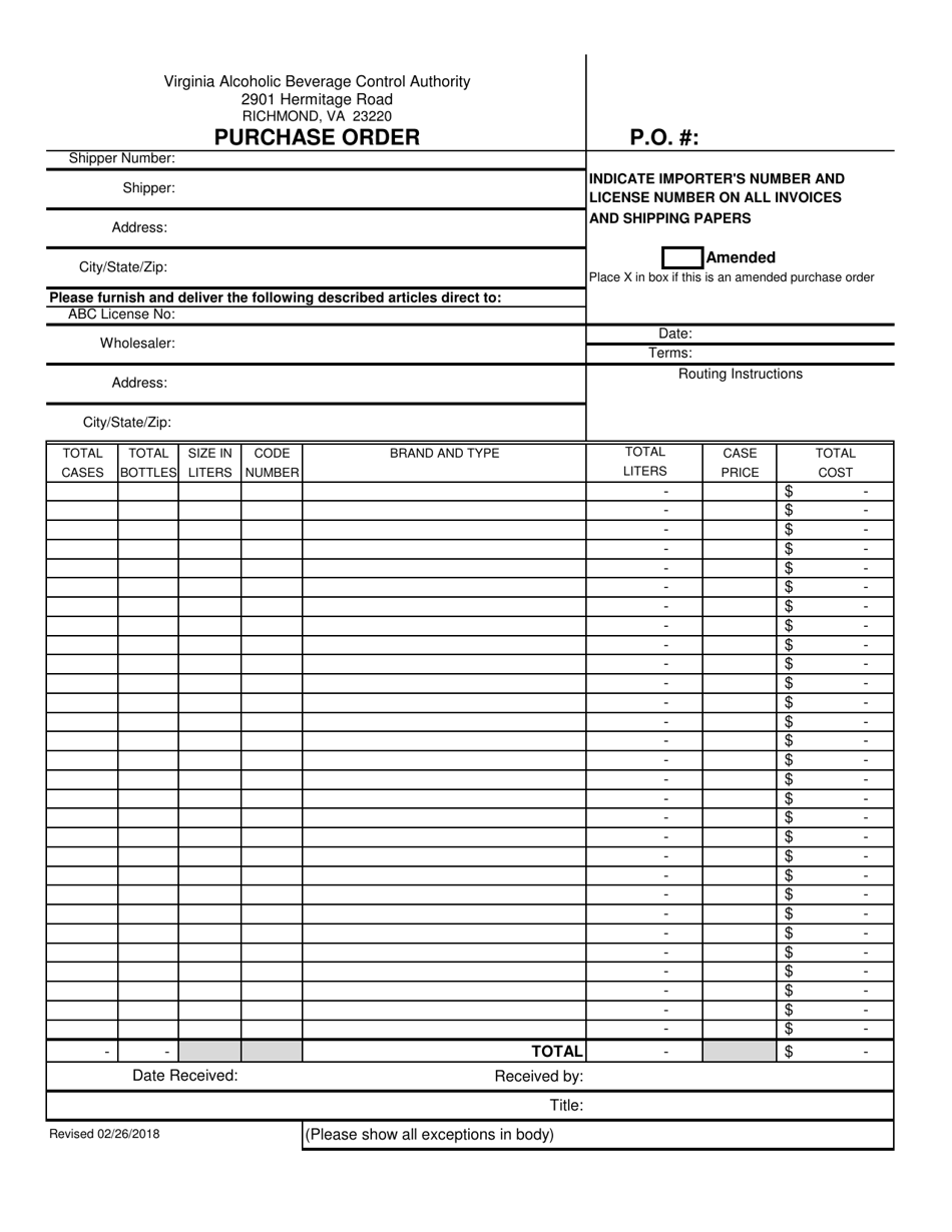 Form 703-34 Purchase Order - Virginia, Page 1