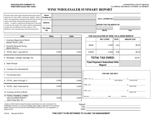 Form 703-40 &quot;Wholesaler's Summary of Wine/Cider Sales and Taxes&quot; - Virginia