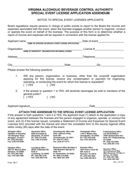 Form SE-2 Special Event License Application Addendum - Virginia