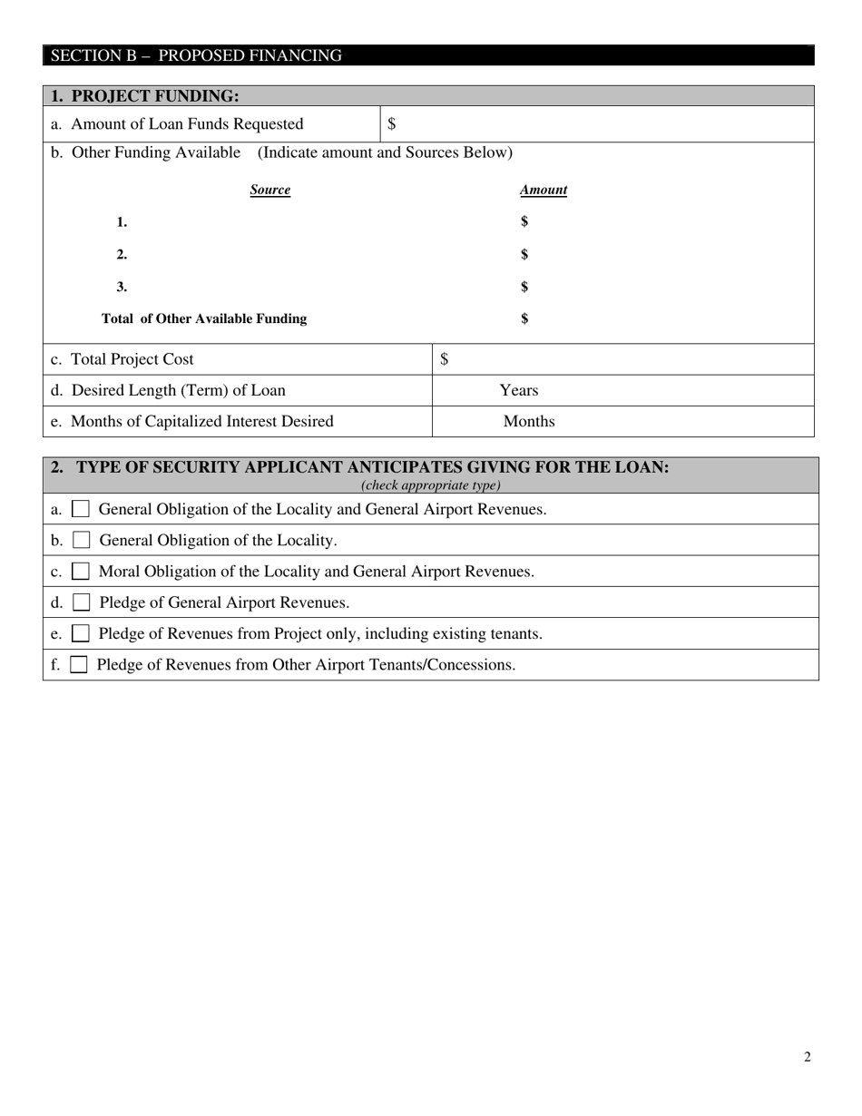 Virginia Airports Loan Program Application Form - Virginia, Page 2