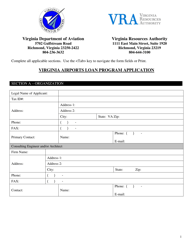 Document preview: Virginia Airports Loan Program Application Form - Virginia