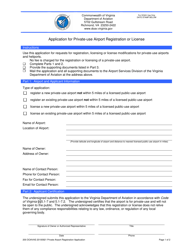 &quot;Application for Private-Use Airport Registration or License&quot; - Virginia