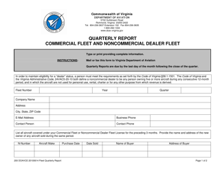 Document preview: Quarterly Report - Commercial Fleet and Noncommercial Dealer Fleet - Virginia