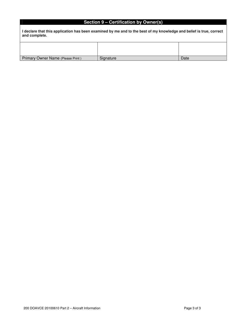 Aircraft License Application Form - Part 2 - Aircraft Information - Commercial Fleet / Noncommercial Dealer Fleet - Virginia, Page 3