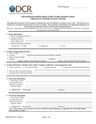 Form DCR199-107 Transfer of Impounding Structure Notification From Past Owner to New Owner - Virginia