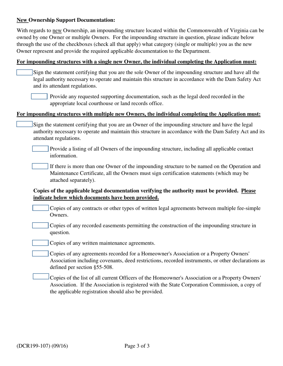 Form DCR199-107 Transfer of Impounding Structure Notification From Past Owner to New Owner - Virginia, Page 3