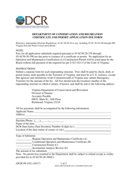 Form DCR199-192 Certificate and Permit Application Fee Form - Virginia