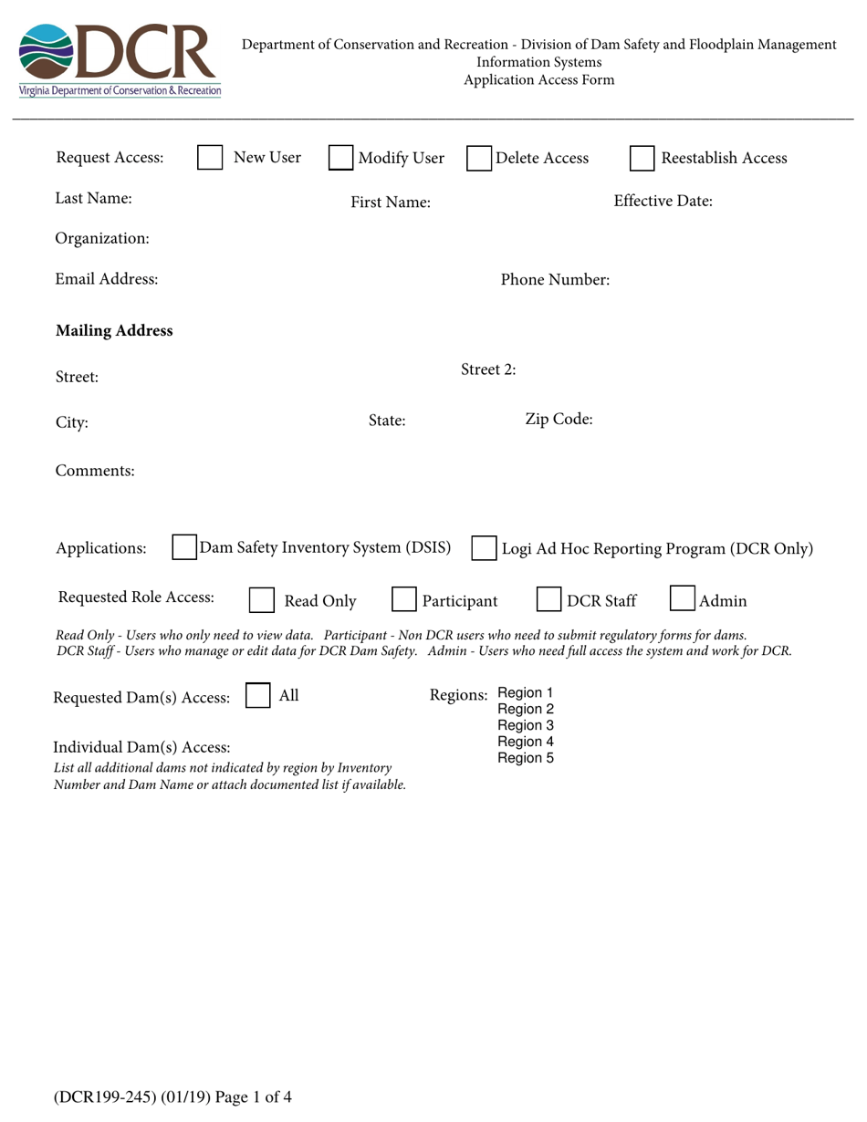 Form DCR199-245 Application Access Form - Virginia, Page 1