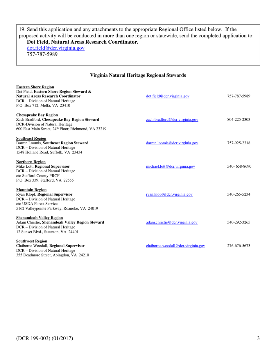 Form DCR199-003 Natural Area Preserve Research and Collecting Permit Application - Virginia, Page 3