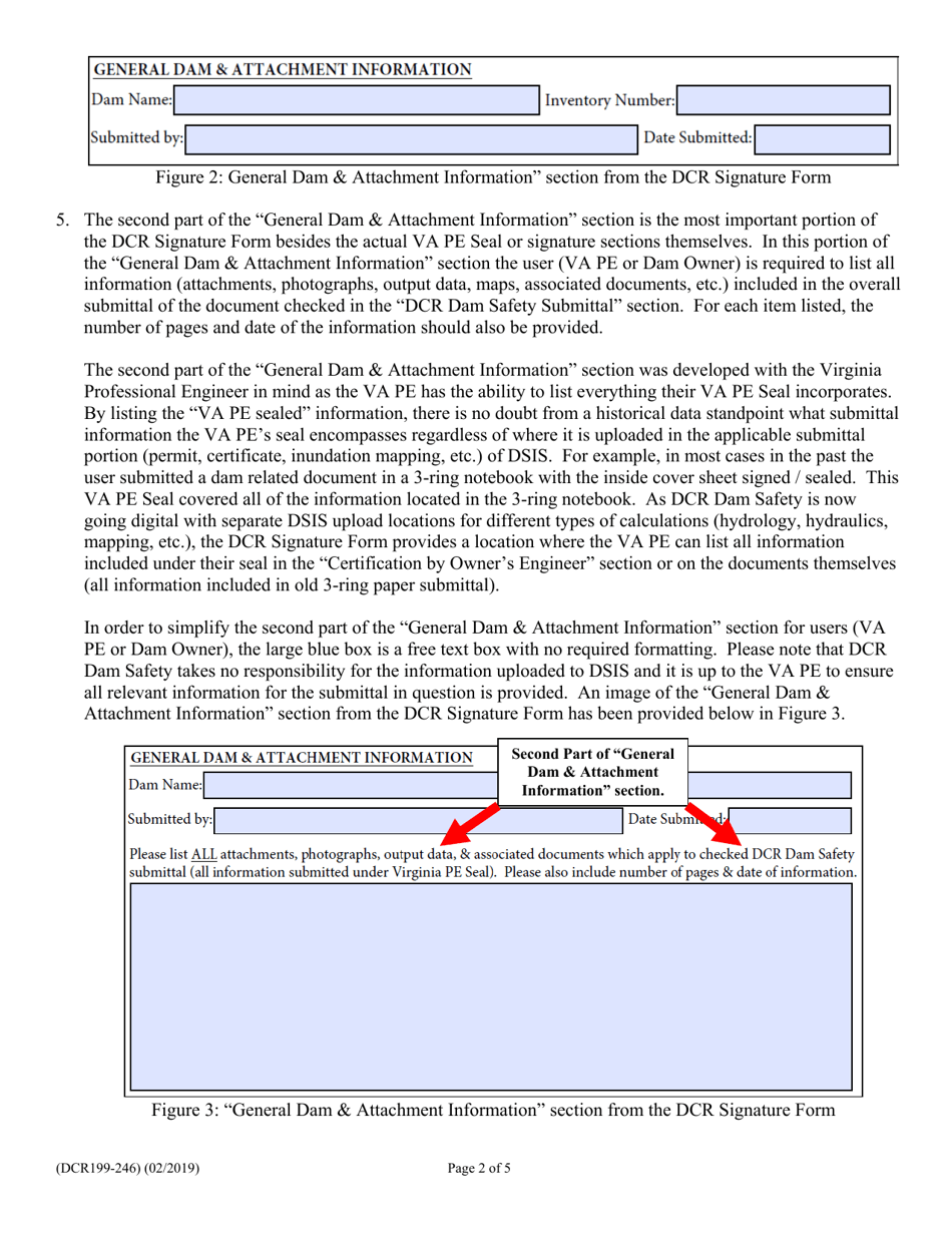 Form DCR199-246 Dcr Dam Safety  Floodplain Mgmt. Dsis Professional Engineer and Owner Signature Form - Virginia, Page 2