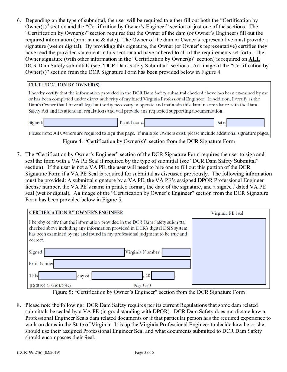 Form DCR199-246 Dcr Dam Safety  Floodplain Mgmt. Dsis Professional Engineer and Owner Signature Form - Virginia, Page 3