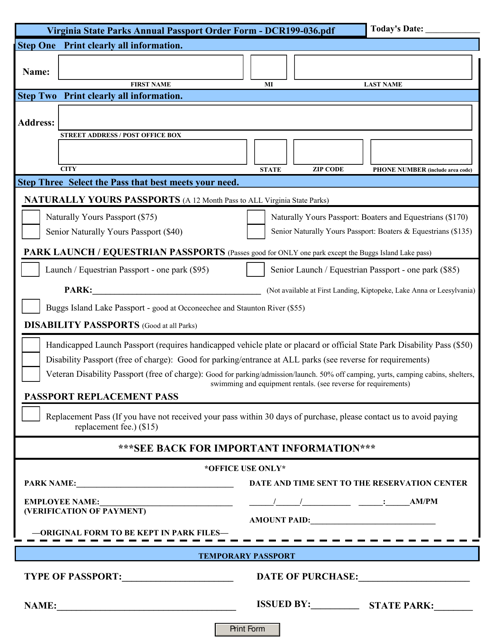 Form Dcr199 036 Download Fillable Pdf Or Fill Online Virginia