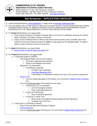 Document preview: Bail Bondsman Application Checklist - Virginia