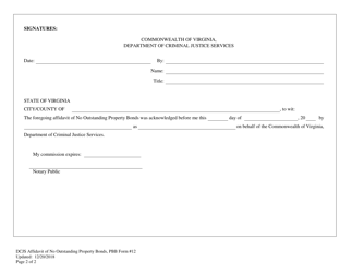 PBB Form 12 Certification of No Outstanding Bonds - Property Bail Bondsman - Virginia, Page 2