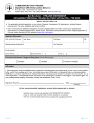 Document preview: Replacement/Additional Firearms Category Application Form - Bail Bondsman Firearms Endorsement - Virginia