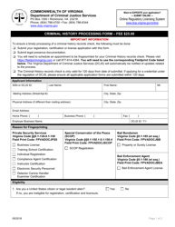 Document preview: Criminal History Processing Form - Virginia