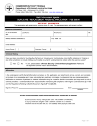 Document preview: Duplicate/Replacement Photo Id Application Form - Bail Enforcement Agents - Virginia