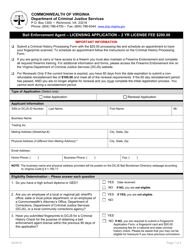 Document preview: Bail Enforcement Agent License Application Form - Virginia