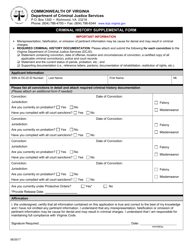 Document preview: Criminal History Supplemental Form - Virginia