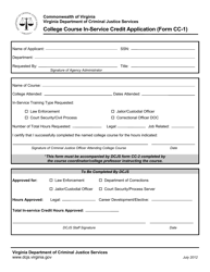 Document preview: Form CC-1 College Course In-Service Credit Application - Virginia