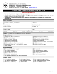 Document preview: Training Completion Roster Application Form - Virginia
