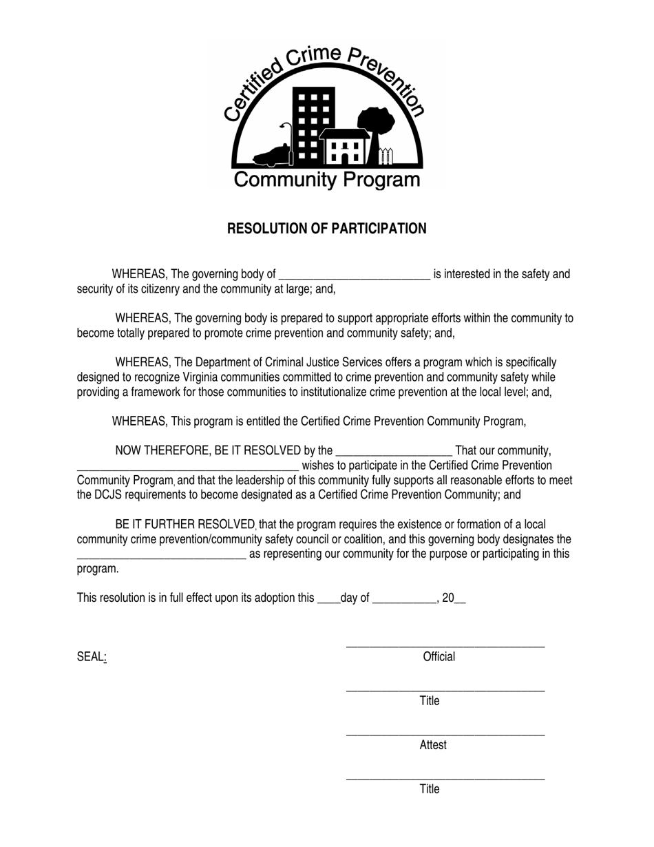 Resolution of Participation - Virginia, Page 1