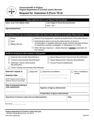 Form TE-2 &quot;Request for Training Extension Ii&quot; - Virginia