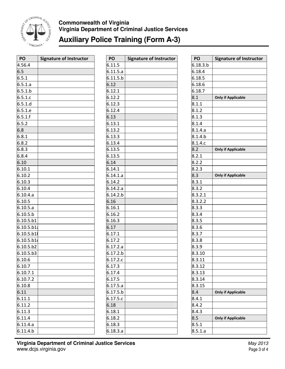Form A-3 Auxiliary Police Training - Virginia, Page 3