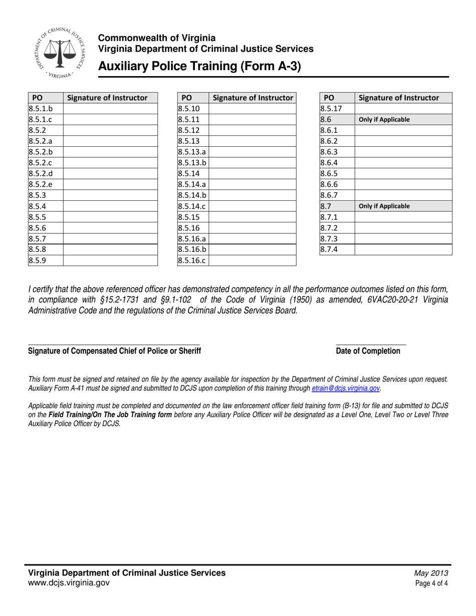 Form A-3 Auxiliary Police Training - Virginia, Page 4