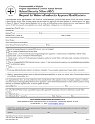 Document preview: Request for Waiver of Instructor Approval Qualifications - School Security Officer (Sso) - Virginia