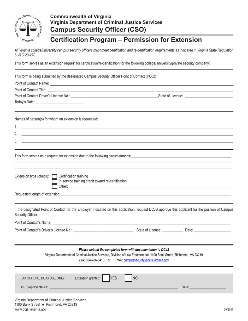 Permission for Extension - Campus Security Officer (Cso) Certification Program - Virginia, Page 1