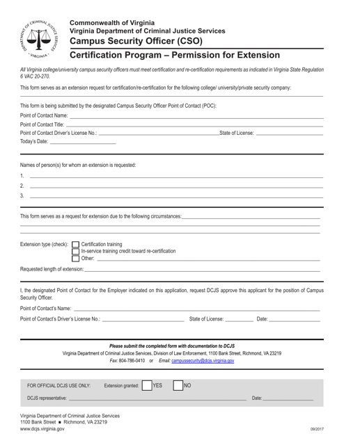 Permission for Extension - Campus Security Officer (Cso) Certification Program - Virginia Download Pdf