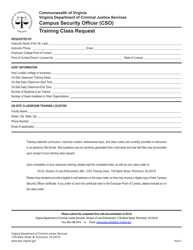 Document preview: Training Class Request Form - Campus Security Officer (Cso) - Virginia