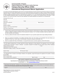 Document preview: Educational Requirement Waiver Application Form - Campus Security Officer (Cso) - Virginia