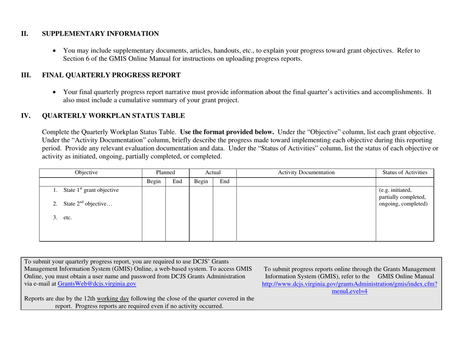 Quarterly Progress Report Form - Byrne-Jag (Non-sro) / Anti-gang Grants - Virginia, Page 2