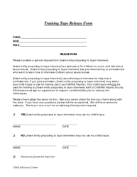 Document preview: Training Tape Release Form - Child Advocacy Center - Virginia