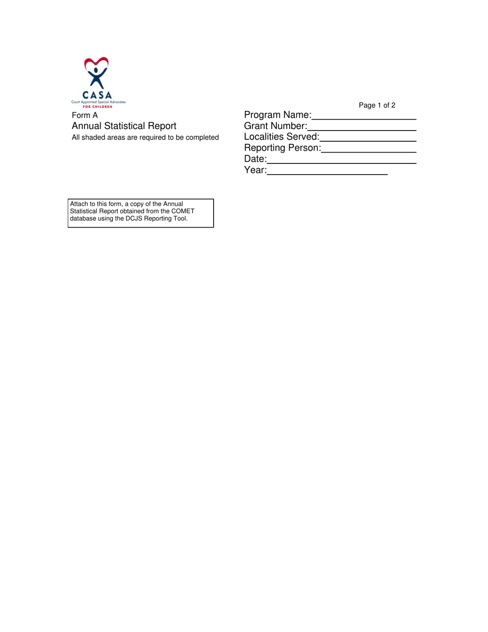 Form A Annual Statistical Report - Casa - Virginia, Page 1