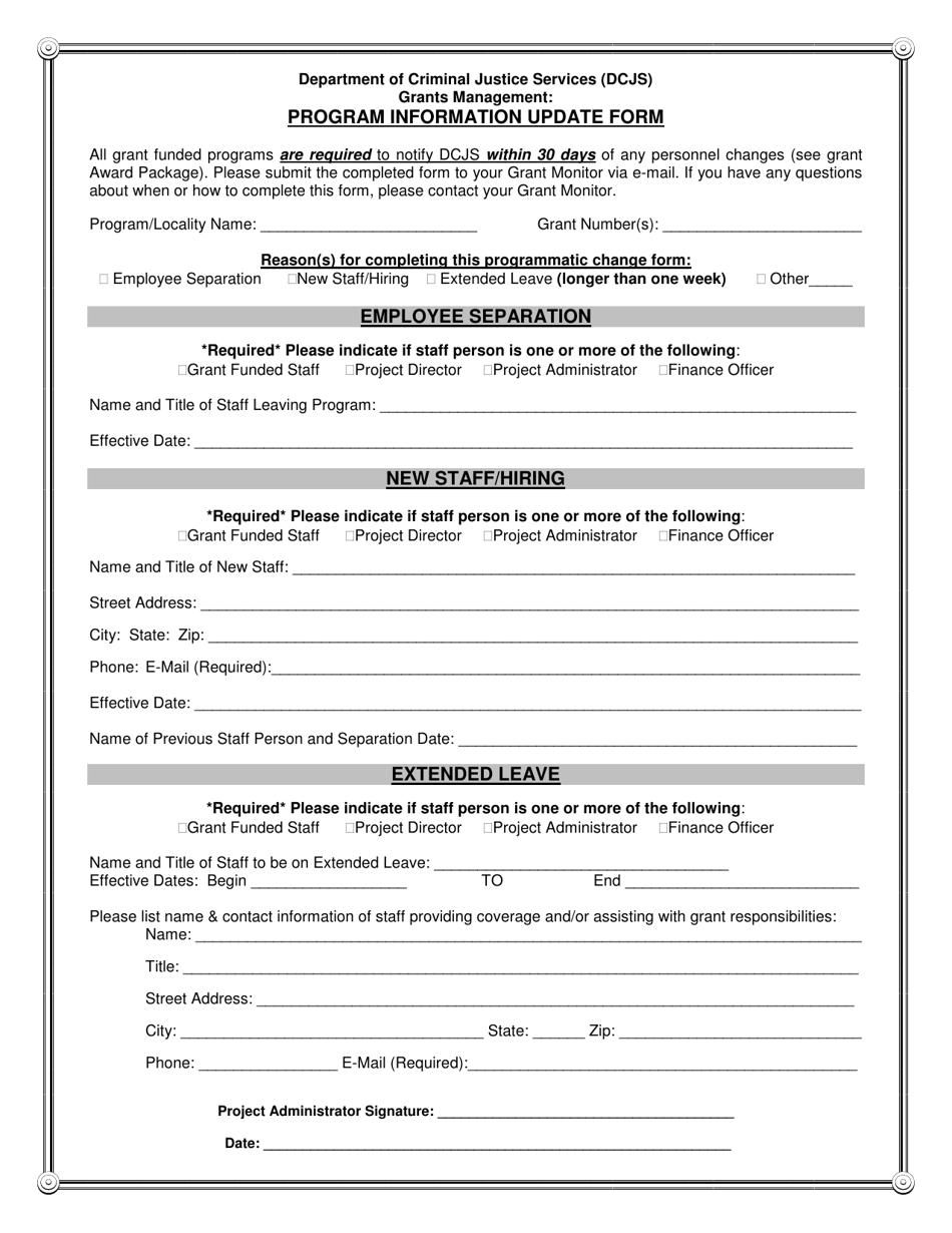 Program Information Update Form - Virginia, Page 1