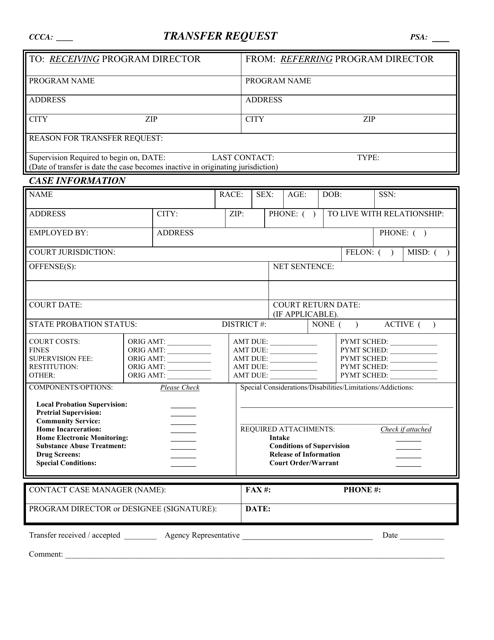 Transfer Request Form - Virginia
